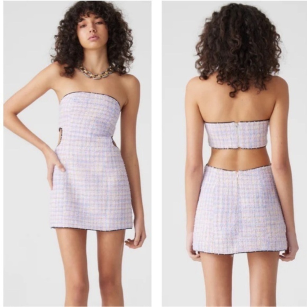 Atoir NWT XL US 10 Pastel Purple Tweed Mini‎ Dress Strapless Mystical